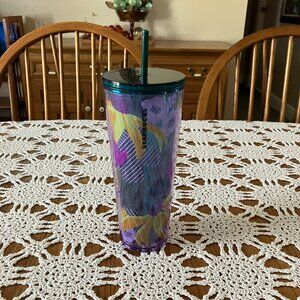 2022 Starbucks Purple Floral Wave 24oz. Venti Tumbler with Straw